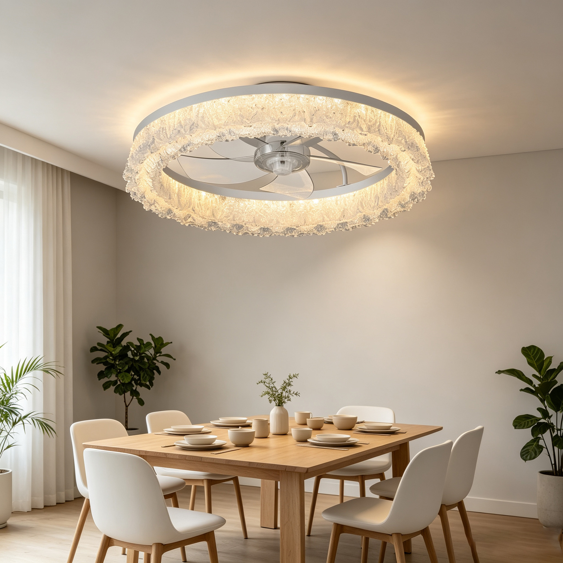 Ventilador de Techo con Luz Invisible de Acrílico y ABS, Inteligente, Luz Tricolor, Control por App, para Dormitorio