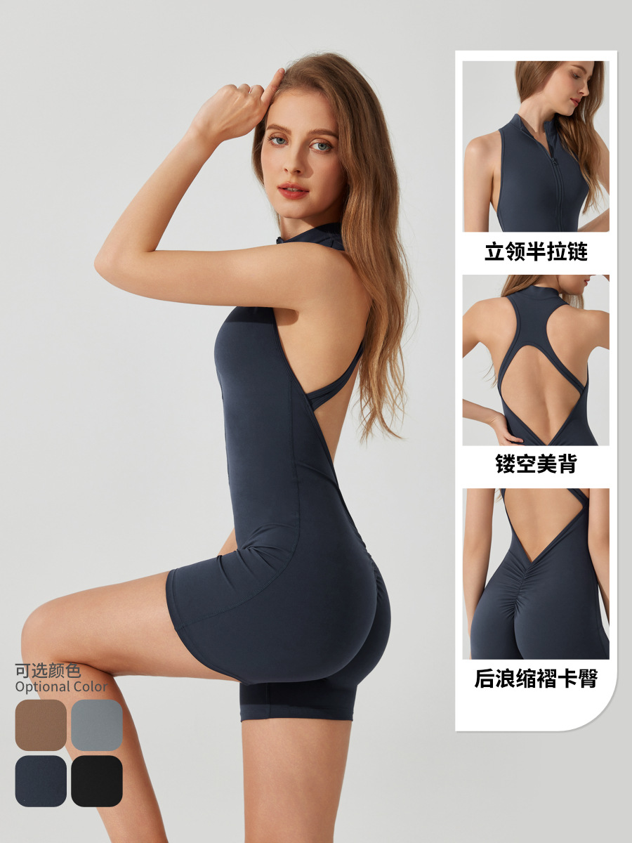 Europa y los Estados Unidos transfronterizos deportes belleza de espalda sexy cremallera de alta resistencia trasera V mel桃 hip fitness yoga