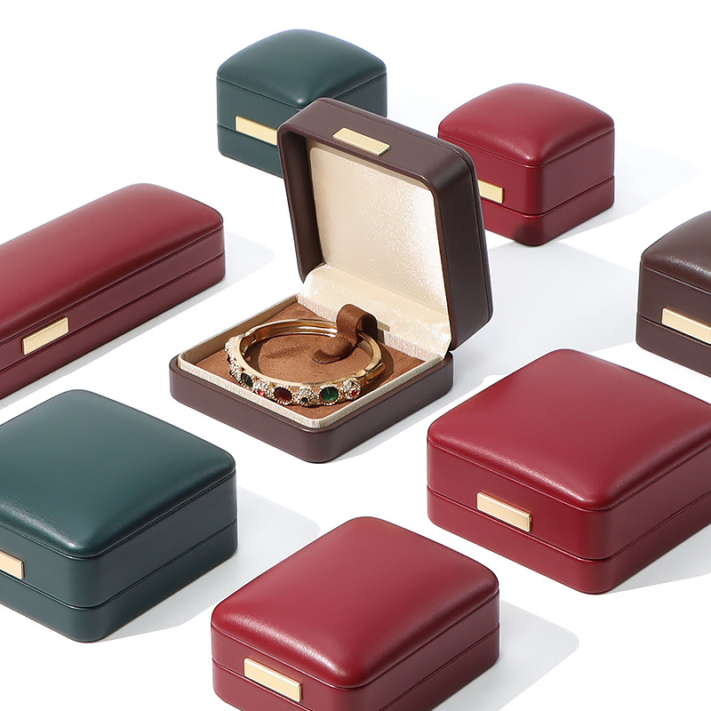 高级感圆角拱形金标PU皮首饰盒戒指珠宝吊坠珍珠项链套装盒包装盒