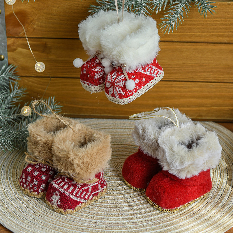 Cruzar la frontera nueva Navidad creativa pequeño objeto decoración tela roja Navidad pequeñas botas decoración árbol de Navidad colgante