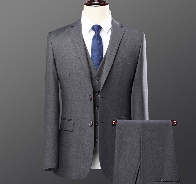 Bộ vest nam hai mảnh dáng ôm, áo vest cổ bẻ phẳng một hàng cúc, lễ phục cưới và đi làm — Bộ áo và quần một cúc màu xanh navy, Bộ đồ hai cúc màu xanh tím than (áo + quần), Bộ đồ hai cúc màu xám (áo + quần), Bộ đồ màu xám một cúc (áo + quần) chi tiết 13