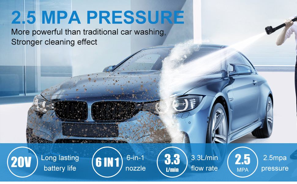 High-Pressure Water Gun Car Wash Cordless Pressure Washer Six-In-One Nozzle Handheld Portable Car Wash Gun Watering Flowers and Spraying