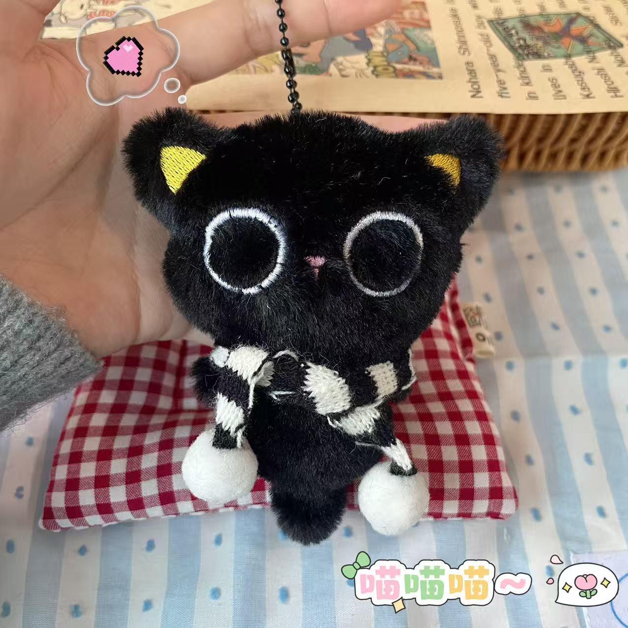 漫画黒猫人形人形きしむバッグペンダント猫のおもちゃ小さなペンダントカップルかわいいギフトぬいぐるみ