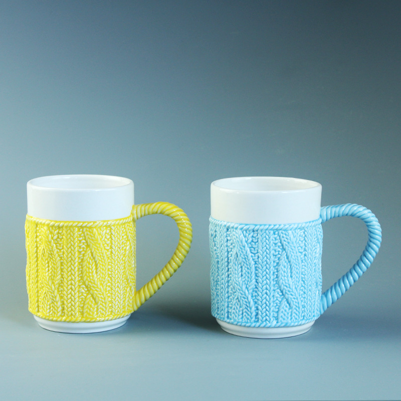 Taza de estilo nórdico de alto valor, patrón de suéter, taza de cerámica de color sólido, taza de cerámica ins, taza de publicidad de café, taza de enjuague bucal