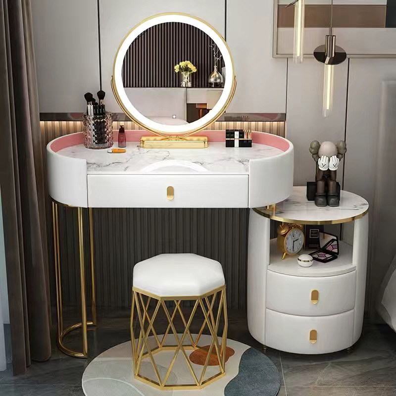 Pink gold 80cm table + cabinet + smart mirror + bird's nest chair