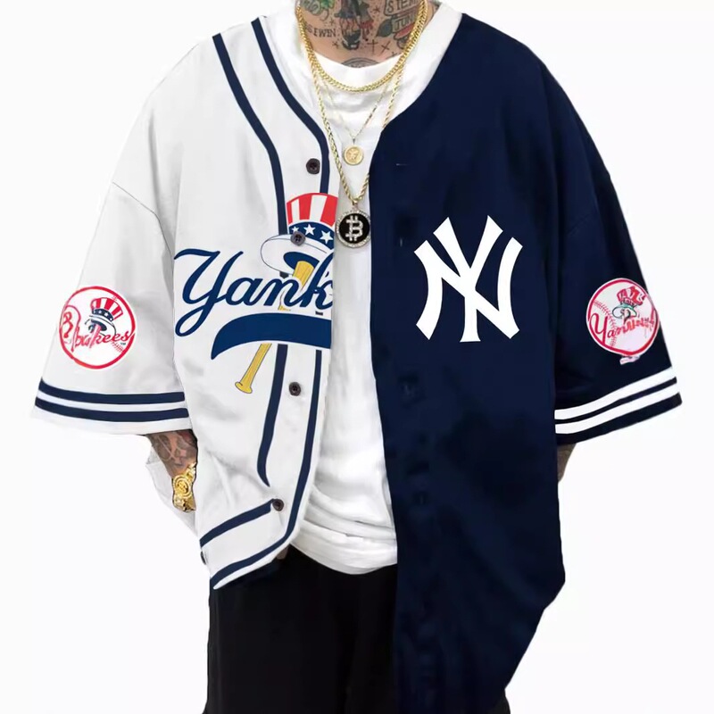 25Nfl Baseball Uniform Youth Sportswear European and American Large Size V-Neck Short-Sleeved Jacket Amazon Yankees Jacket