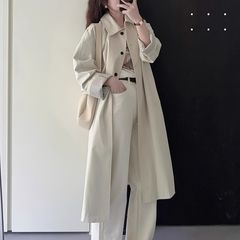 早秋中长款风衣外套2025秋季新款小个子宽松英伦大衣韩系米