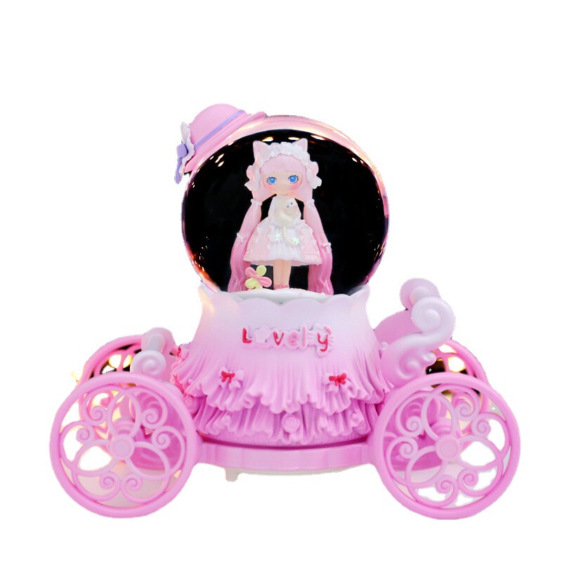 漫画のロリータの女の子の車のライトの雪の音楽のイルミネーションの水晶のボールのオルゴールの子供の学生の贈り物の卸売り|undefined