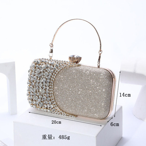 Internet celebrity diamond-encrusted evening bag, women's clutch dress bag, sparkling lady's banquet cheongsam handbag, cosmetic bag