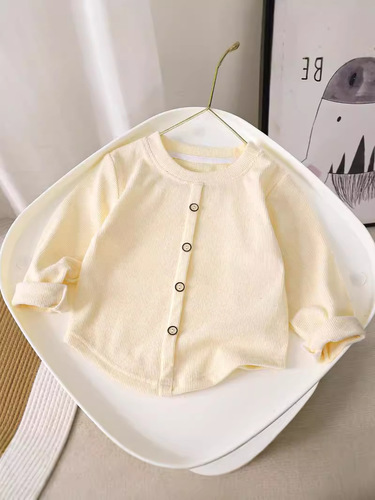 Girls 'sweet long-sleeved T-shirt, knitted undershirt, children's pit strip, elastic buttons, warm top, sweet children's wear