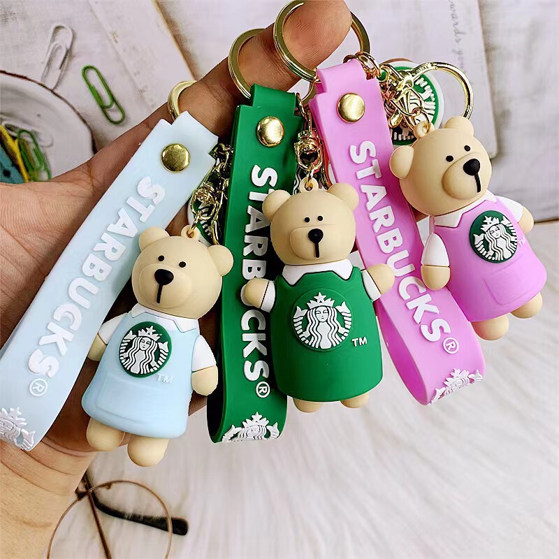 Cute Starbucks Takeaway Bear Keychain Silicone Doll Couple Pendant Bag Pendant Car Key Chain Cute Starbucks Takeaway Bear Keychain Silicone Doll Couple Pendant Bag Pendant Car Key Chain