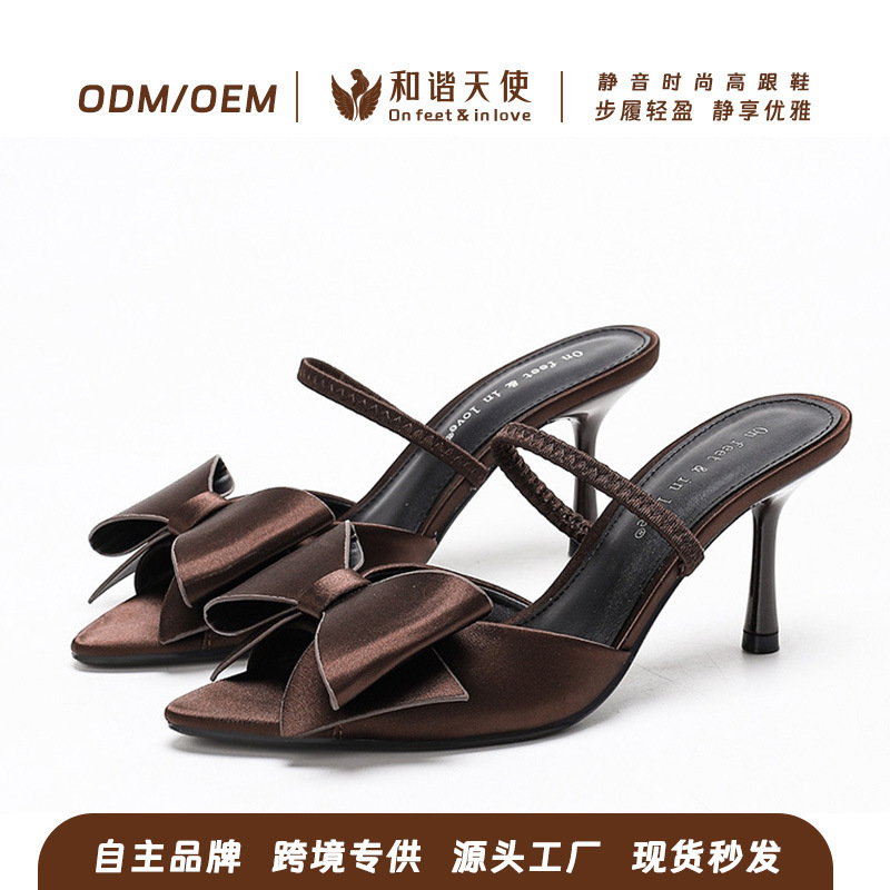 Summer New Style Bow-Decorated Muller Stiletto Heels Pointed Toe Strap Casual Versatile Fashion Sandals for Women Summer New Style Bow-Decorated Muller Stiletto Heels Pointed Toe Strap Casual Versatile Fashion Sandals for Women