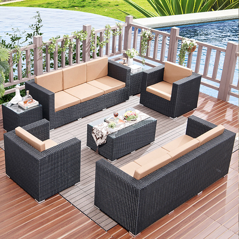 Outdoor Sofa Rattan Courtyard Garden Furniture Rattan Chair Sunscreen Rainproof Balcony Terrace Leisure Outdoor Coffee Table Combination