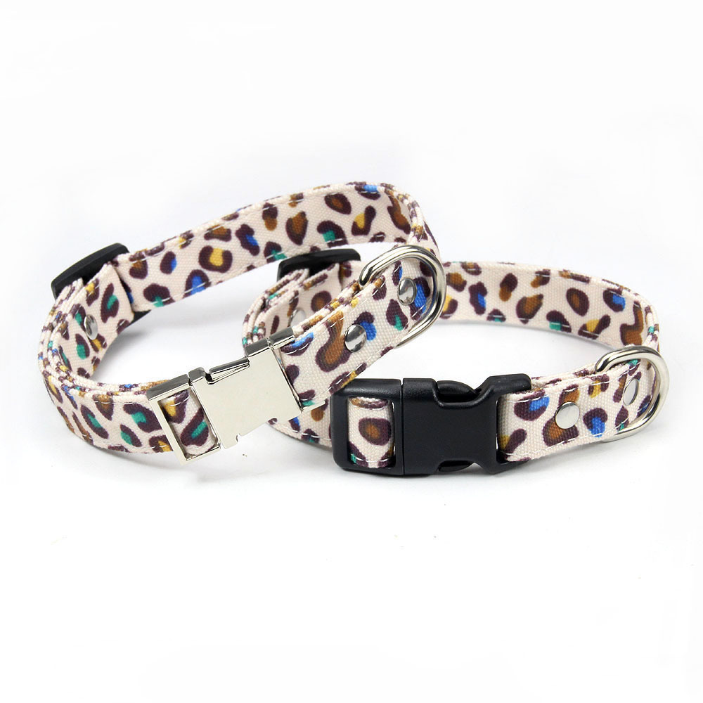 Fashion Leopard Print Canvas Dog Collar Metal Buckle Leash Set Pet Collar display picture 1