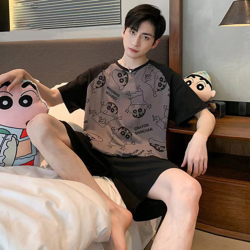 Men's 2025 Summer Pajama Set for Teenagers and Youth - Loose and Casual Home Wear - Large Size Set - Men's Wearable Short Sleeve T-shirt