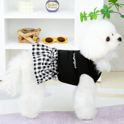 Pet clothes black and white embroidery dress Teddy pet dog warm clothes small and medium-sized dog clothes new fashion accessories