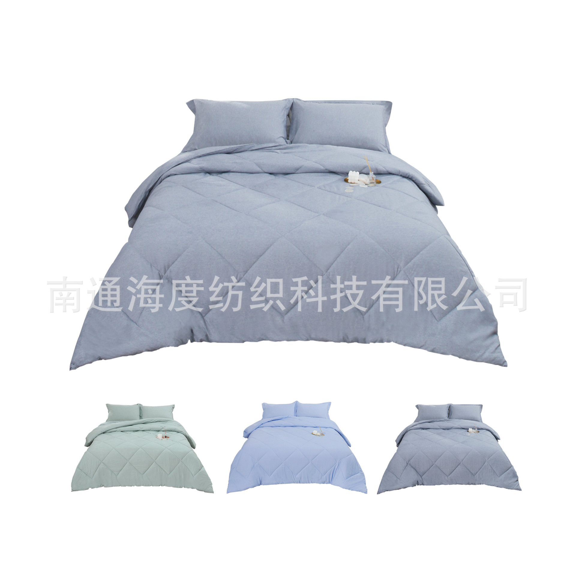 跨境家纺亚马逊三件套阳离子磨毛绗缝胖被套件被芯 枕套 床上用品