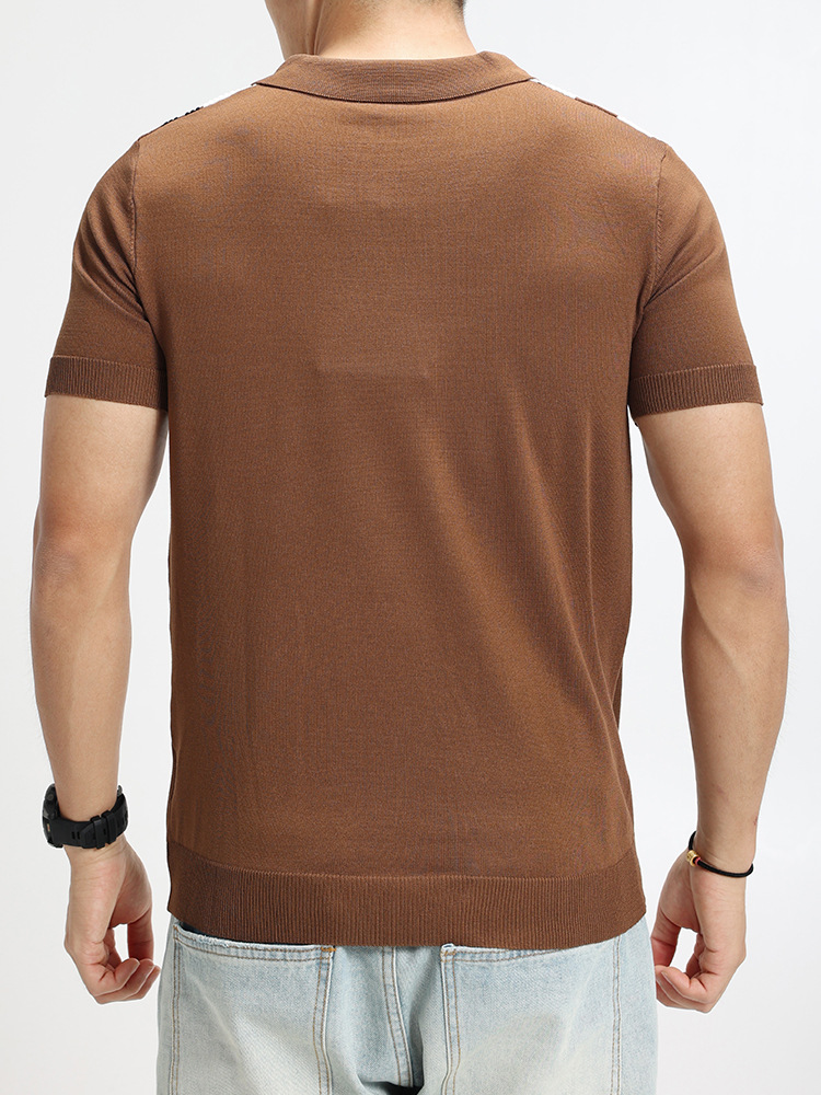 Camisas de polo de hielo de hielo de punto de camisa de polo de hombre de mangas cortas semiabertas cremallera vertical de negocios Paul de alto nivel de ropa de hombre