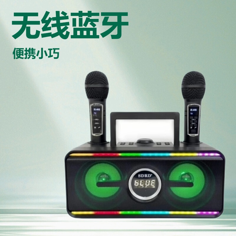 新しい SD216 カラーライト Bluetooth スピーカーデュアルマイクカラオケオールインワンポータブル屋外 KTV 歌う子供用マイク|undefined