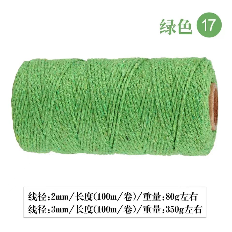 Fábrica al por mayor de 2mm color gancho bolsa tejida a mano DIY etiqueta de color hilo de algodón cuerda de encuadernación