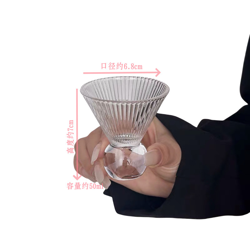 小众ins复古小酒杯宝石纹高足玻璃杯主人杯一口杯功夫茶杯品茗杯|undefined