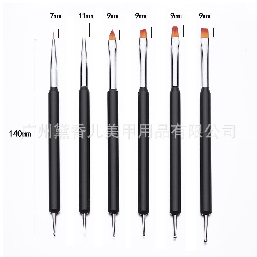 Nail Art pen varilla de acrílico negro uñas de doble cabeza taladro pluma de dibujo pluma fototerapia nail art pen flor Aguja 6 sets