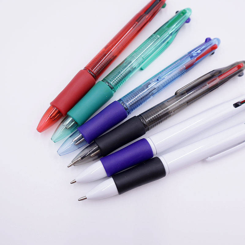 批發簡約四色圓珠筆 按動塑料透明筆桿彩色廣告筆可印刷logo