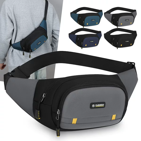Cross-Border New Sports and Fitness Waist Bag, Korean Style Multi-Layer Water-Repellent Nylon Bag, Large Capacity Men's Shoulder Crossbody Bag