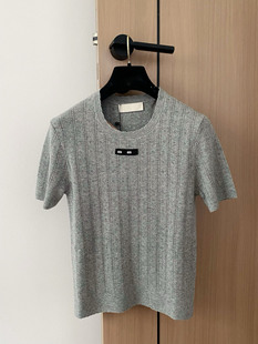 [南油高定2025夏秋新品字母贴布绣冰丝混纺针织镂空圆领短袖上衣女]