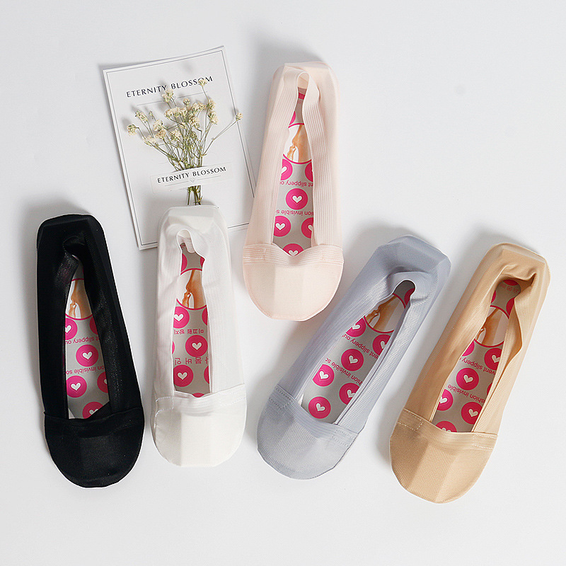 New Spring and Summer Shallow Mouth Ice Silk Boat Socks Silicone Low-Cut Shallow Mouth Socks Invisible Socks Lace Short Socks Thin Stockings for Women