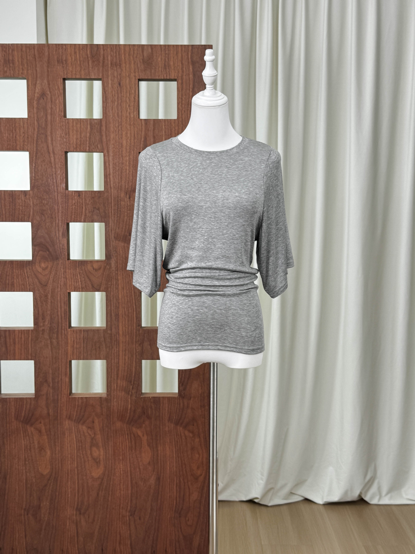 Coreano simple blanco cuello redondo camiseta de manga corta nicho diseño de cintura pliegue delgada suave brisa versátil image 7