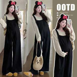 2025 Spring Maternity Clothes Korean Style Lazy Long Sleeve Knitwear + Strap Trousers Casual Casual Pregnant Women Two Piece Set