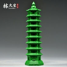 绿色木雕刻9层文昌塔摆件实木头九层文昌塔家居客厅办公室装饰品