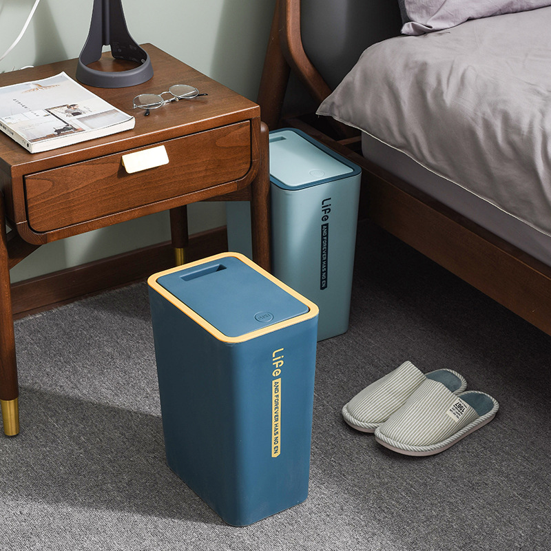 プラスチック隙間ゴミ箱家庭用バスルームリビングルームキッチントイレ蓋付きプッシュ式長方形ペーパーバスケット隙間|undefined