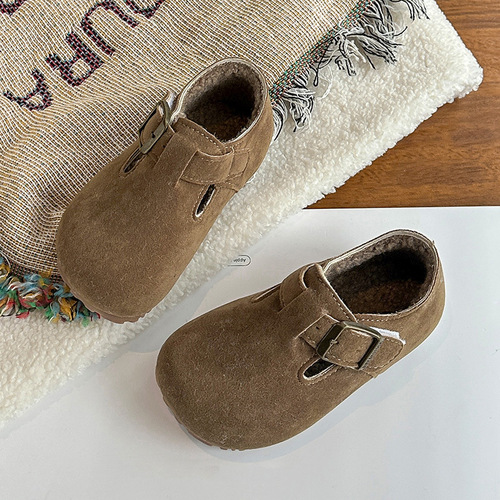 Baby Retro Boeken Shoes with Fleece Warmth Cotton Shoes Winter New Girls' Korean Version Double Cotton Leather Shoes Dou Dou Shoes