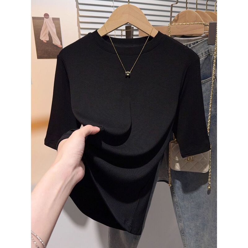 Black Base Shirt Slim-fit Short-sleeved Top Half-sleeved T-shirt New Women's Little Clothes Top Women A3550