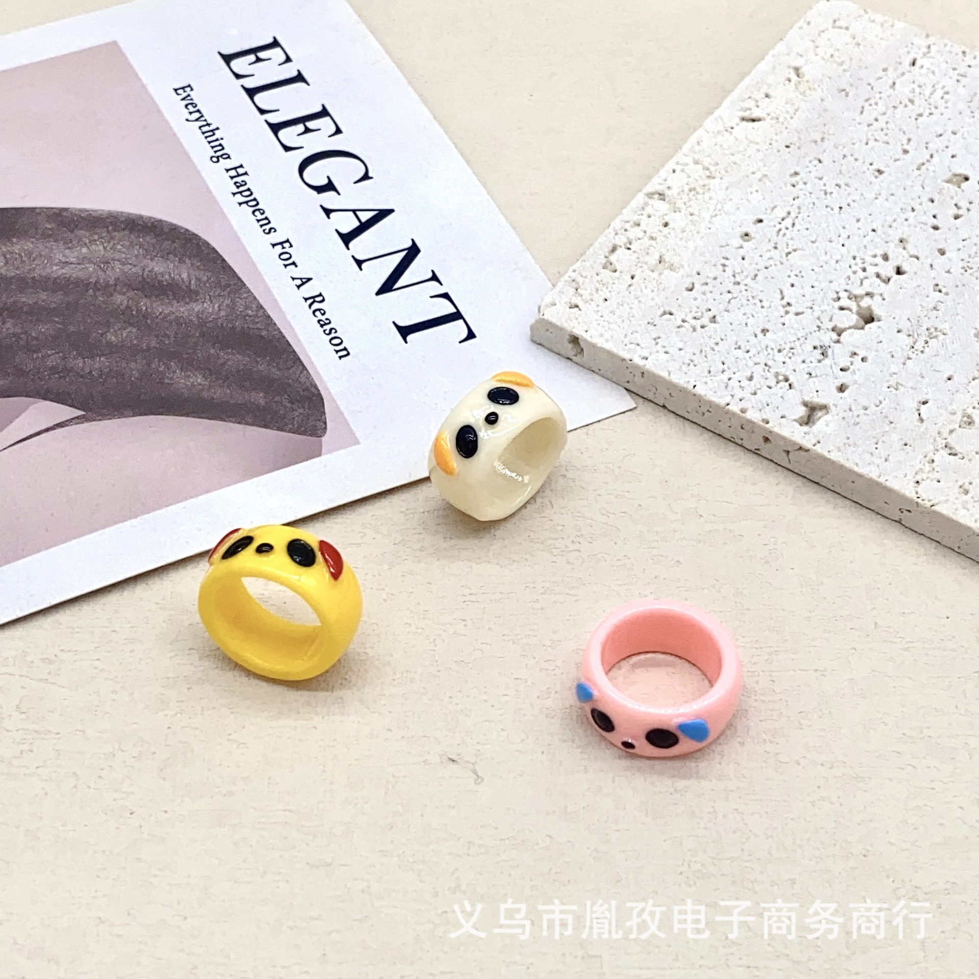 Transfronterizo nuevo personalizado colorido Panda de dibujos animados divertido anillo de resina pintado a mano INS estilo lindo anillo