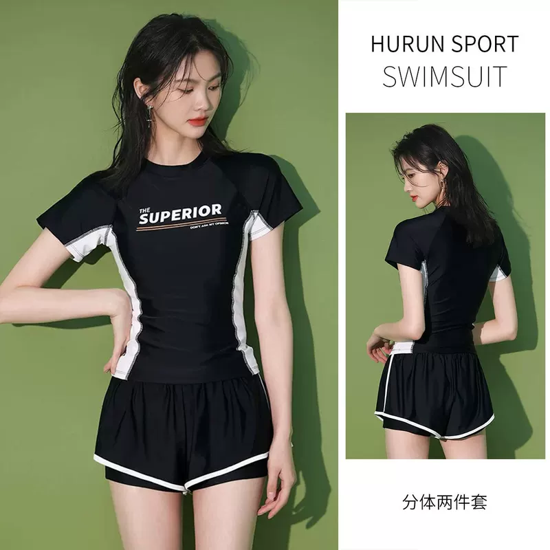 Split swimwear for training for swimming, plus size, with short sleeve