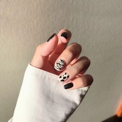 B650斑馬奶牛短款穿戴甲新款可愛學生美甲可拆卸工廠直銷一件代發