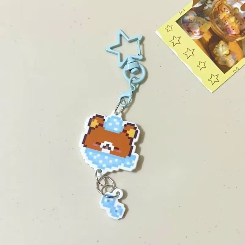 Акриловый брелок Rilakkuma, мультяшный кулон пиксельный мишка, розовый и голубой, 5 г