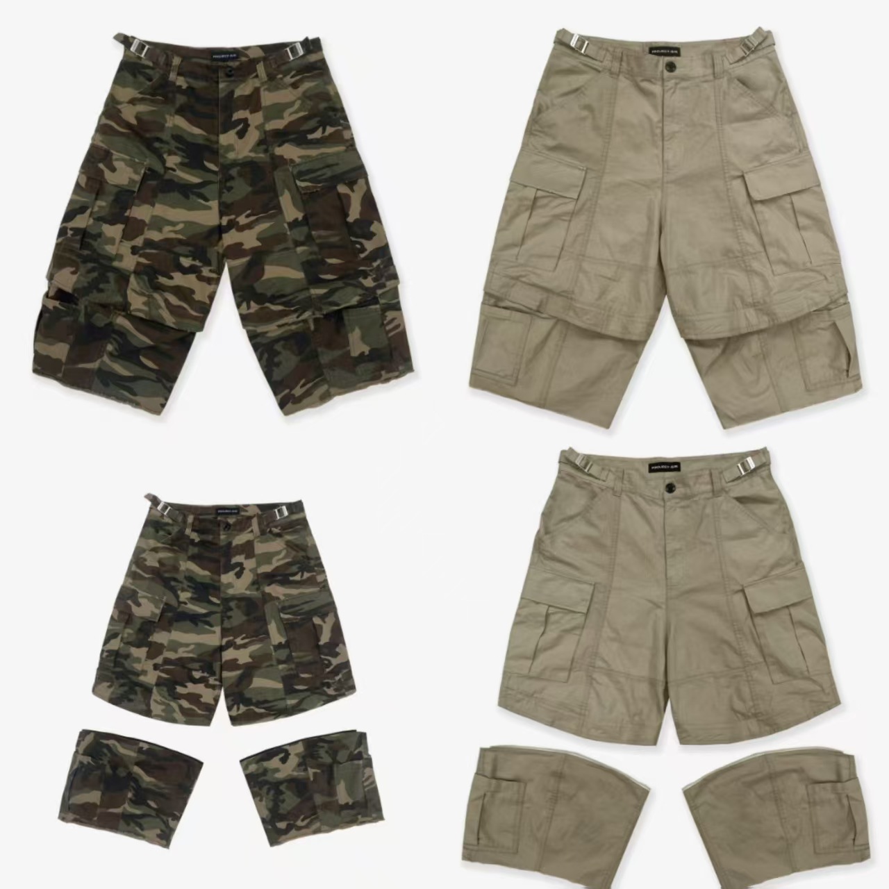 New Streetwear Loose Fit Deconstructed Zipper Patchwork Cargo Men's Camouflage Shorts_voghion.com