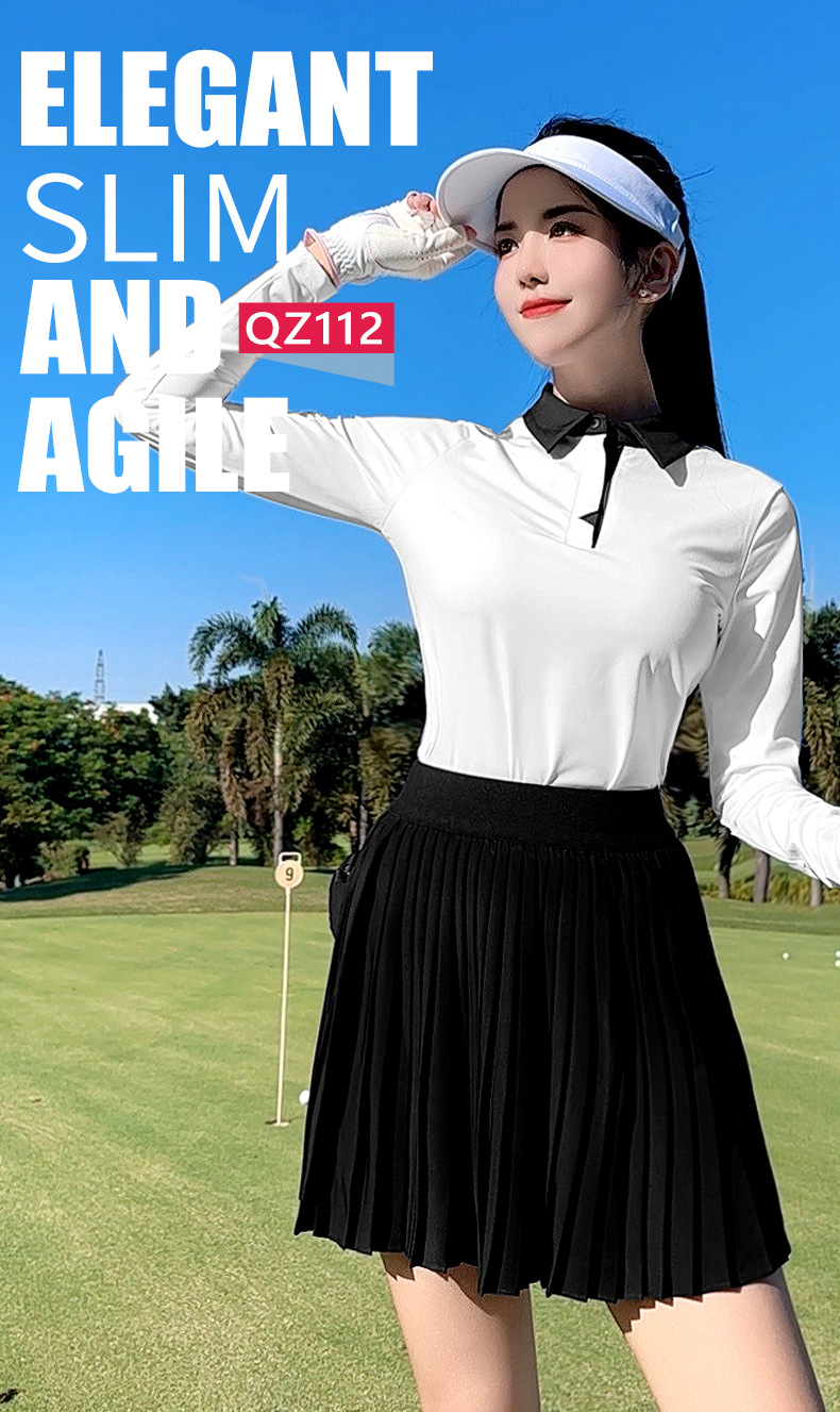Váy xếp ly golf nữ vải voan nhẹ co giãn — QZ112 [voan nhẹ/túi thắt lưng miễn phí/xà cạp chống chói] váy xếp ly màu đen, QZ112 [voan nhẹ/túi thắt lưng miễn phí/xà cạp chống chói] váy xếp ly màu trắng chi tiết 2