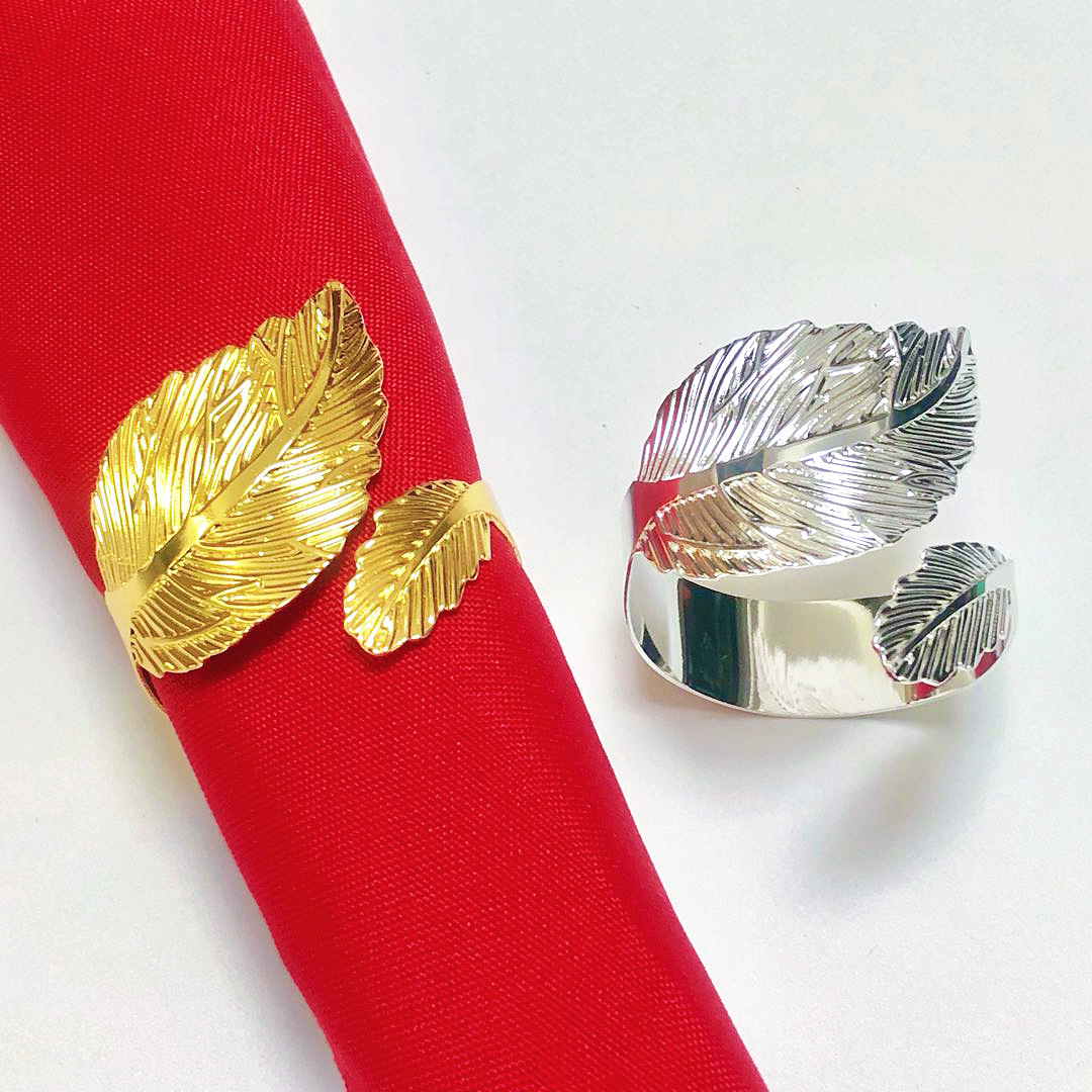 High-end hotel towel ring golden leaf napkin ring napkin ring metal leaf napkin buckle mouth cloth ring wholesale