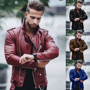 Foreign trade wish AliExpress new autumn and winter European and American men's European and American leather plus size fashion slim leather jacket coat