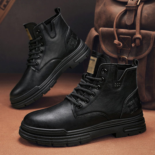 Cross-border Martin Boots Men's Shoes Autumn High-top British Style Casual Leather Shoes Men's Soft Leather Outdoor Combat Workwear Ankle Boots