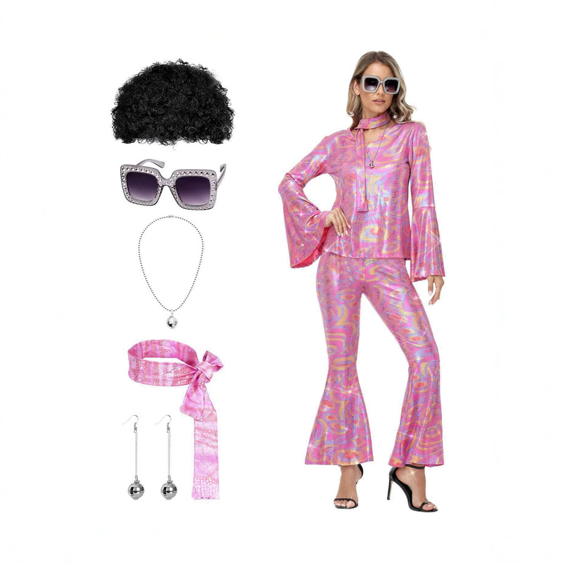 Cross-Border European and American Halloween 70S Disco Cosplay Costume for Women, Sequined Retro Suit, Jazz Dance Party Performance Outfit