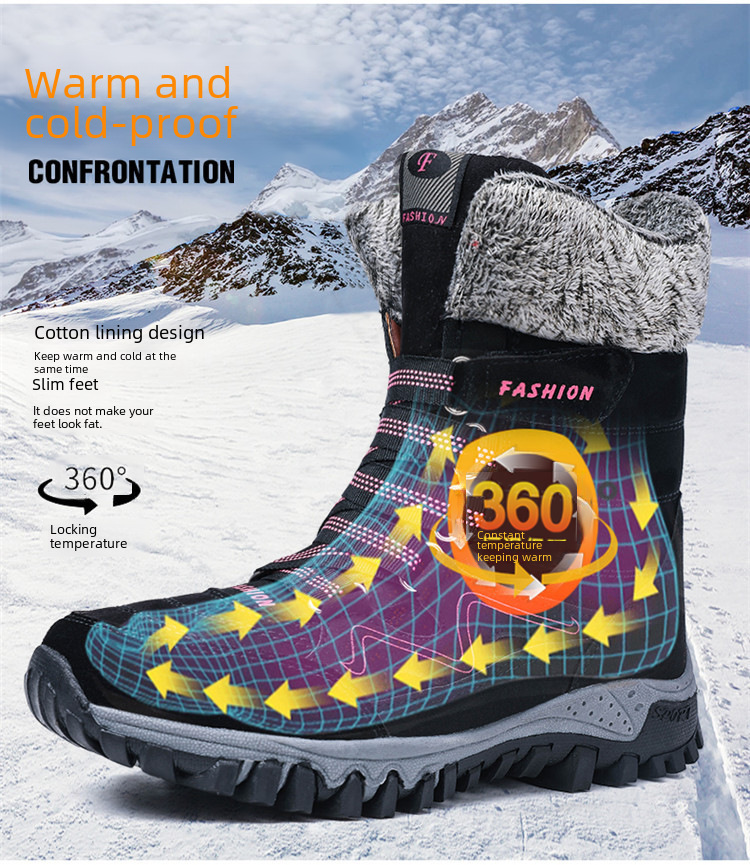 Scarpe di cotone, stivali da neve invernali da donna con suola spessa in pile e scarpe alte in pelle_voghion.com