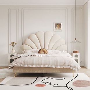 French Style Grand Sima Light Luxury Modern Simple Petal Bed Simple Cream Style Fabric Technology Cloth Princess Style Internet Celebrity Bed