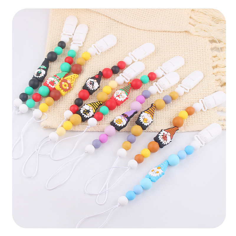 Nuevo bebé caricatura Santa calmar la cadena de tetas bebé silicona perlas goma de dientes de mordida de dientes anti-caída cadena