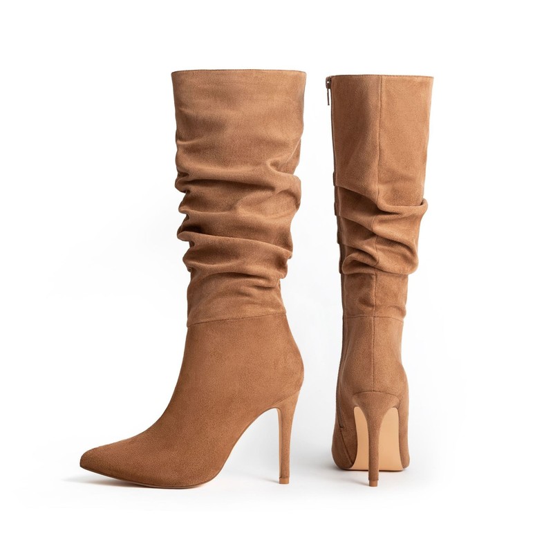 Winter New Cross-Border European and American Pointed-Toe High-Heeled Shoes, Stiletto High Boots, Suede Pleated Boots, Fashionable Wrinkled Boots